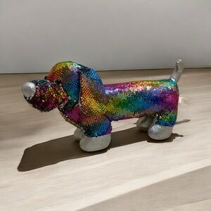Vintage Dan Dee Dachshund Sequin Flip Rainbow Wiener Puppy Dog Stuffed Plush Toy